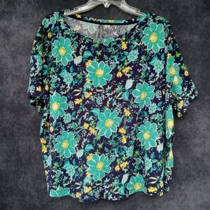 Anthropologie Womens L Floral Print Short Sleeve T-shirt Loungewear Pajama Top